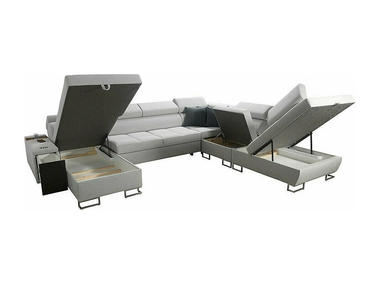 Canapé d'angle Sarasota 135, Bleu, Fonction de couchage, Boîte de literie, 360x298x84cm