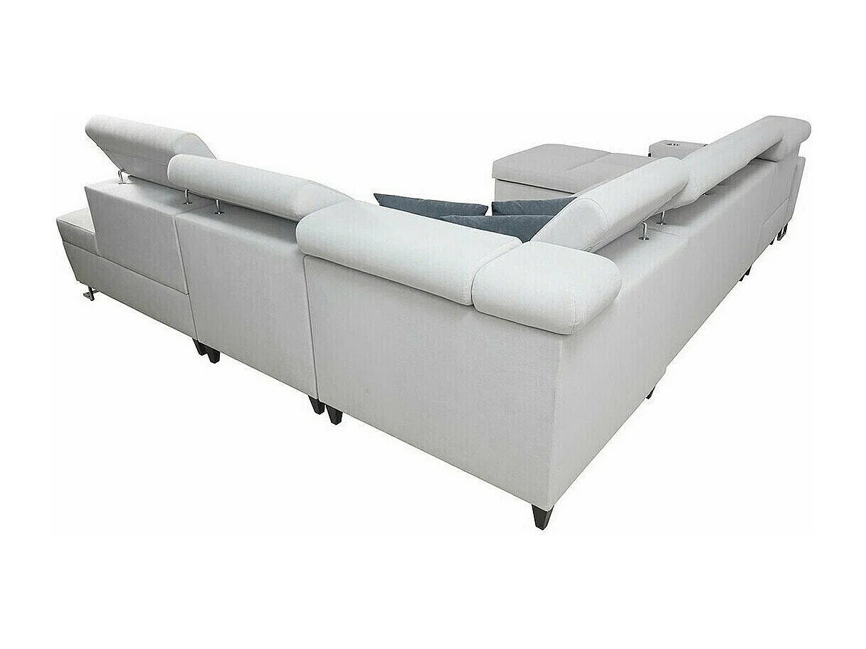 Canapé d'angle Sarasota 135, Bleu, Fonction de couchage, Boîte de literie, 360x298x84cm