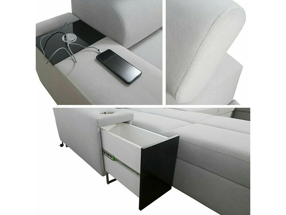 Canapé d'angle Sarasota 135, Bleu, Fonction de couchage, Boîte de literie, 360x298x84cm