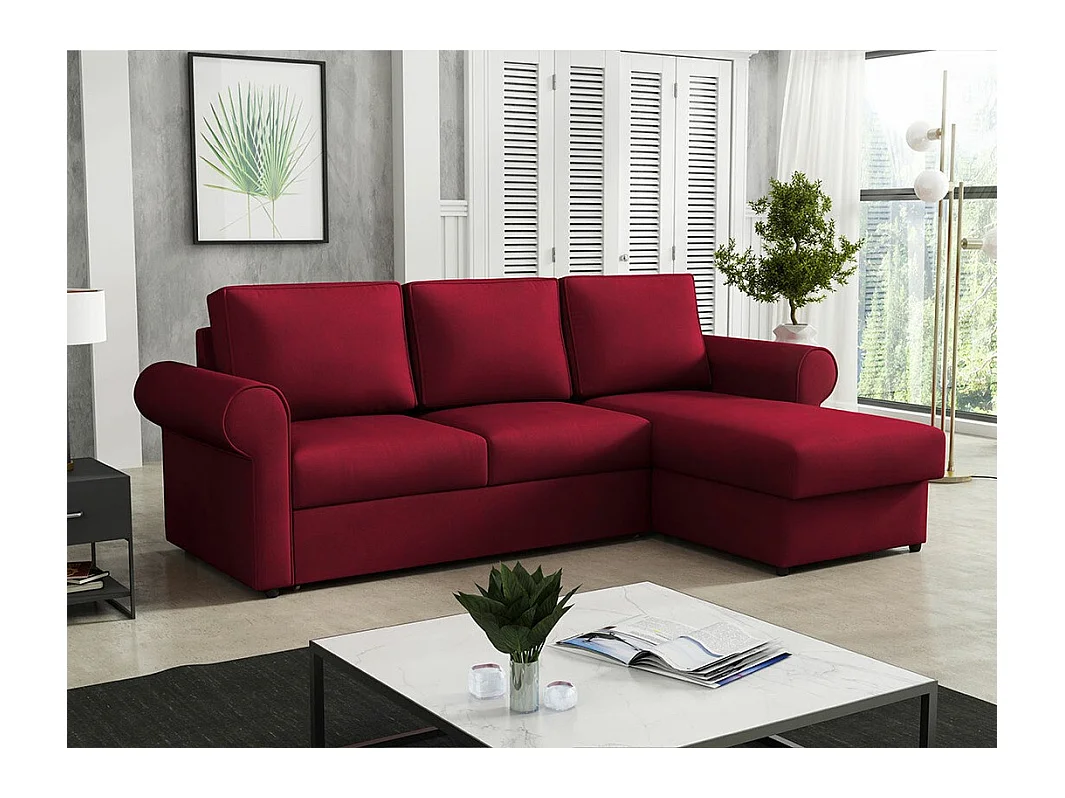 Canapé d'angle Columbus 131, Rouge, Fonction de couchage, Boîte de literie, 246x155x90cm