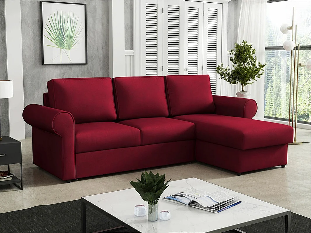Sofá rinconero Columbus 131, Rojo, Función de descanso, Almacenaje, 246x155x90cm