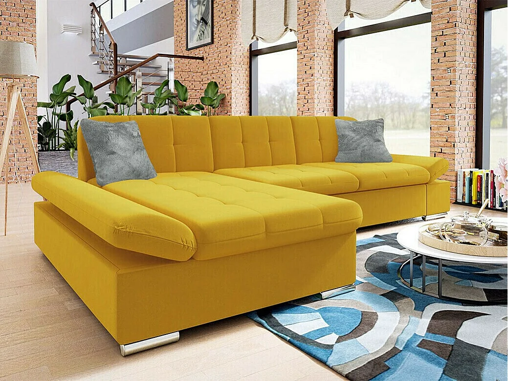 Canapé d'angle Comfivo 250, Jaune, Fonction de couchage, Boîte de literie, 278x161x76cm