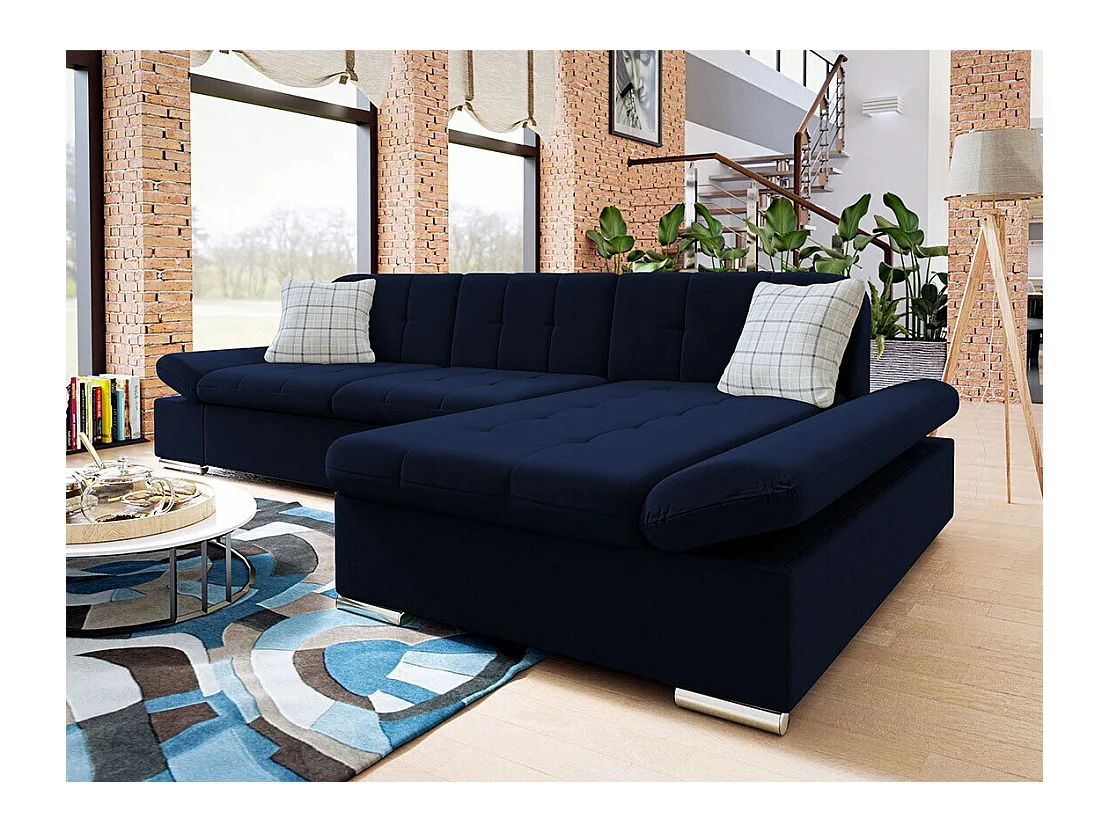 Sofá rinconero Comfivo 250, Azul, Función de descanso, Almacenaje, 278x161x76cm