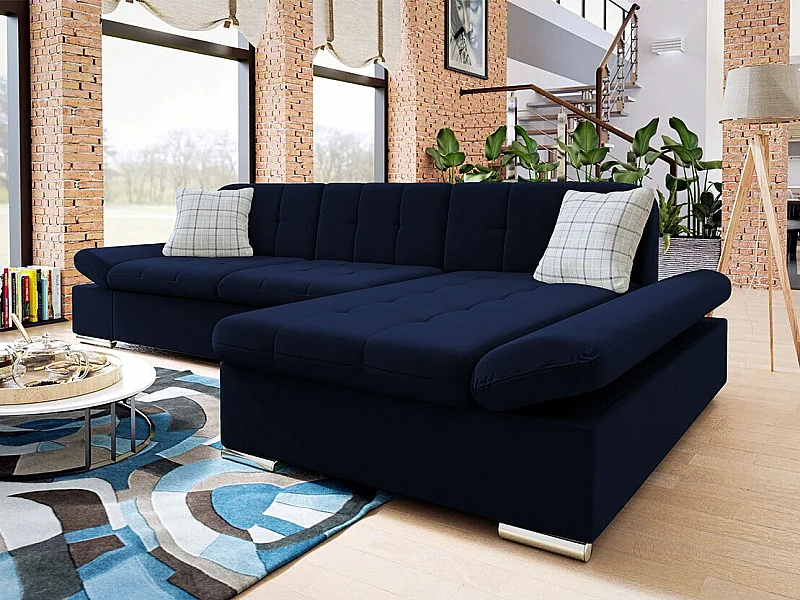 Sofá rinconero Comfivo 250, Azul, Función de descanso, Almacenaje, 278x161x76cm