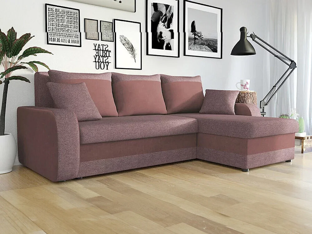 Canapé d'angle Comfivo 135, Rose, Fonction de couchage, Boîte de literie, 238x147x80cm