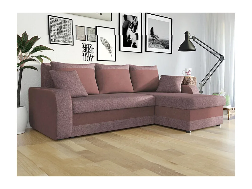 Canapé d'angle Comfivo 135, Rose, Fonction de couchage, Boîte de literie, 238x147x80cm