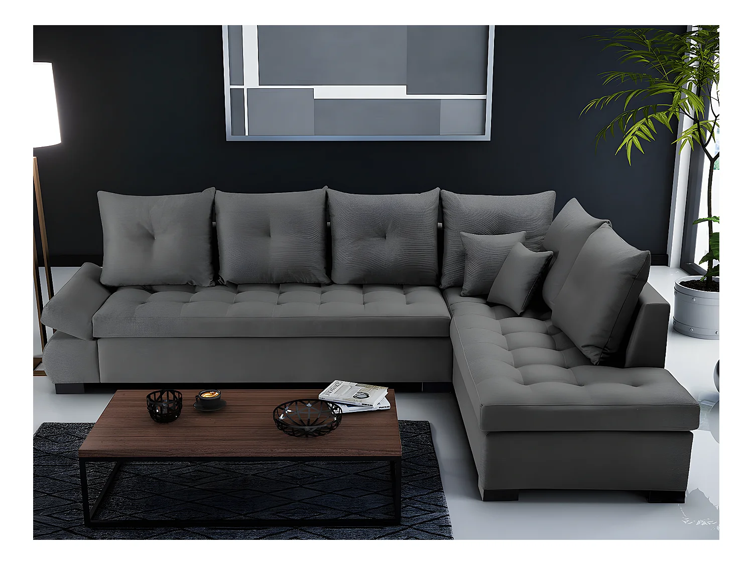 Canapé d'angle Kingsport 105, Gris, 320x223x95cm