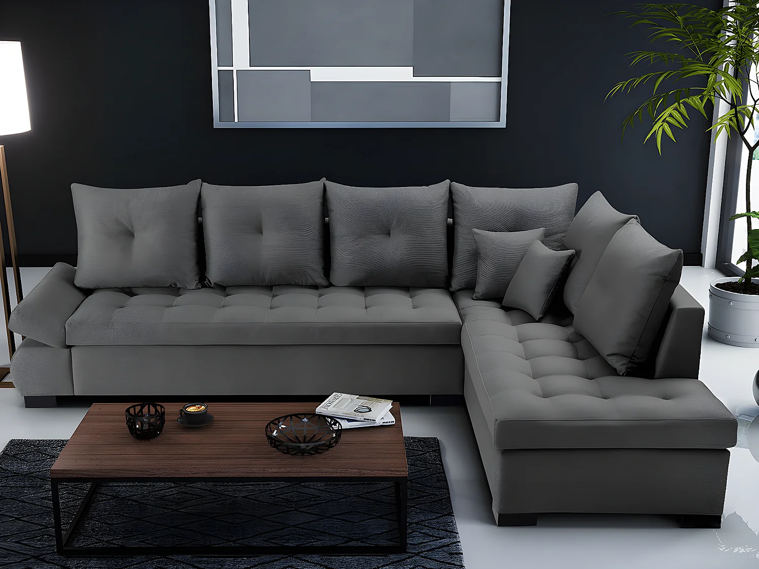 Canapé d'angle Kingsport 105, Gris, 320x223x95cm