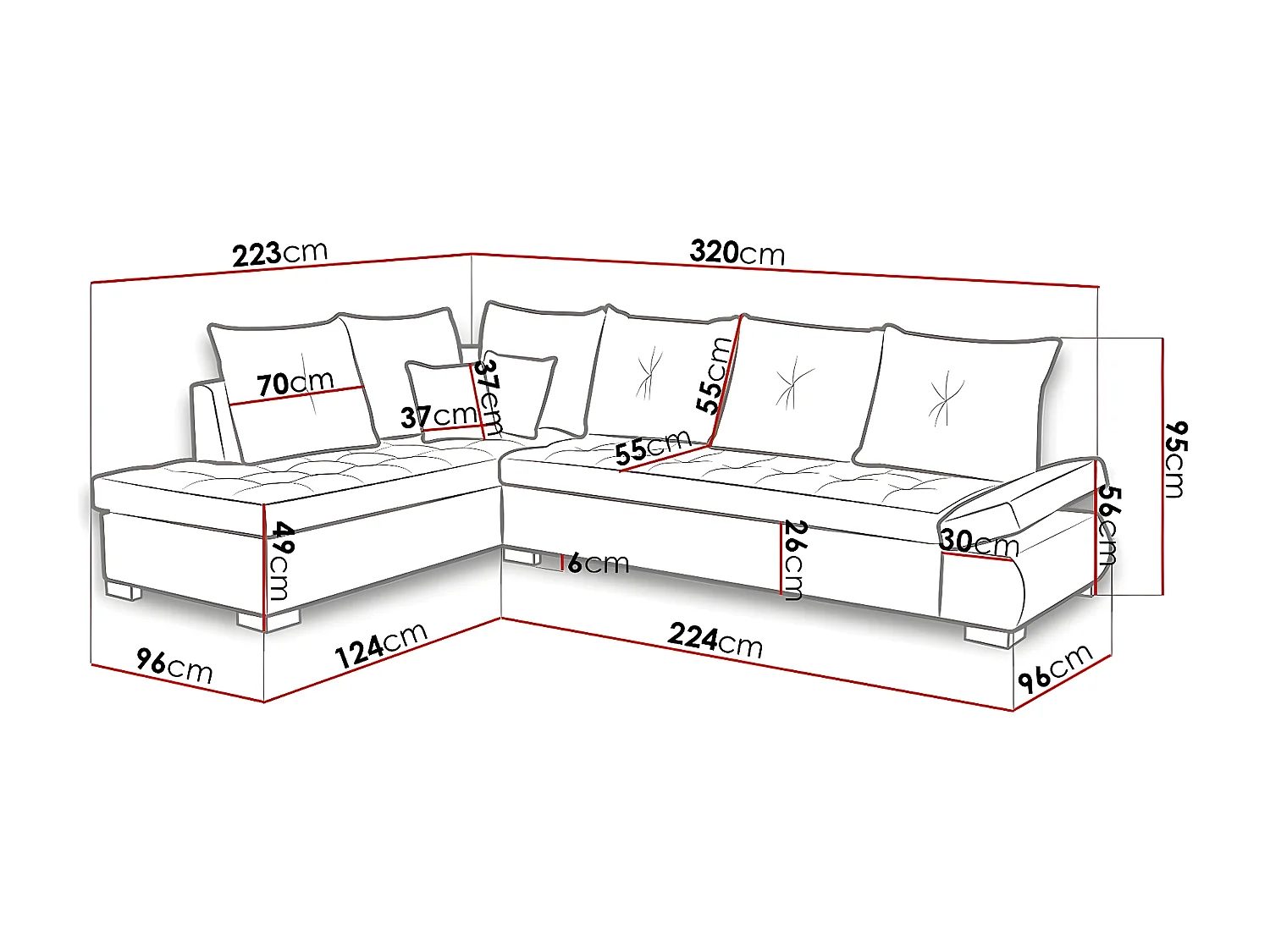 Canapé d'angle Kingsport 105, Gris, 320x223x95cm