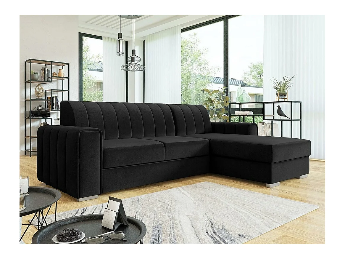 Canapé d'angle Columbus 166, Noir, Fonction de couchage, Boîte de literie, 260x183x86cm