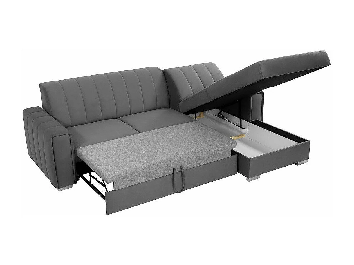 Canapé d'angle Columbus 166, Noir, Fonction de couchage, Boîte de literie, 260x183x86cm