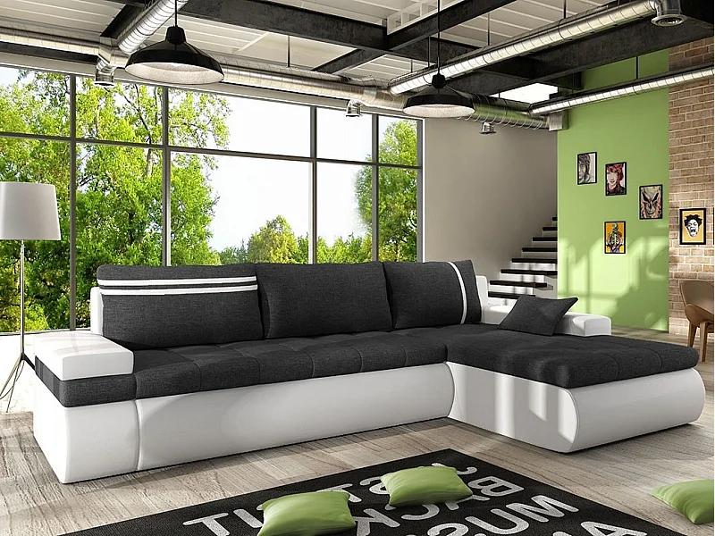 Canapé d'angle Temple 100, Gris, Fonction de couchage, Boîte de literie, 300x182x90cm