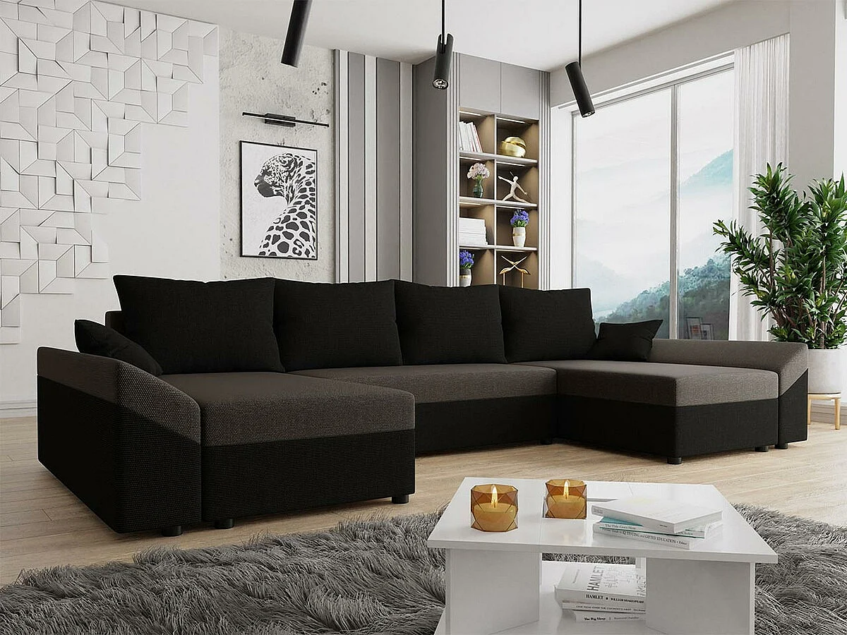 Canapé d'angle Memphis 131, Gris, Fonction de couchage, Boîte de literie, 317x140x82cm