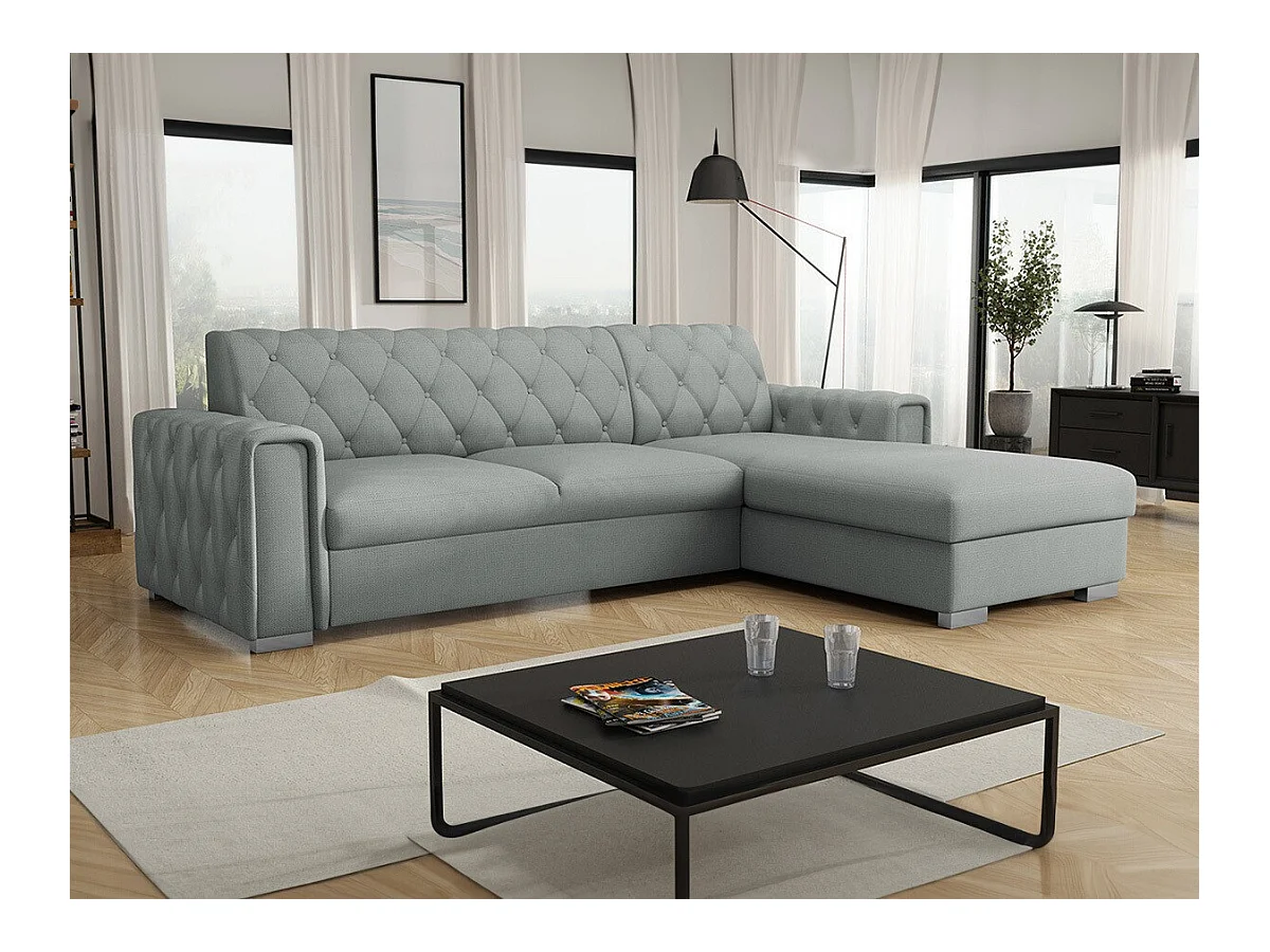 Canapé d'angle Columbus 203, Gris, Fonction de couchage, Boîte de literie, 267x185x85cm