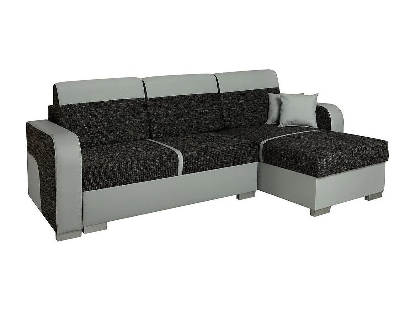 Canapé d'angle Edinburg 102, Noir, Fonction de couchage, Boîte de literie, 235x155x90cm