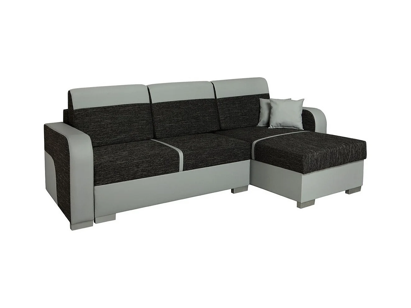 Canapé d'angle Edinburg 102, Noir, Fonction de couchage, Boîte de literie, 235x155x90cm