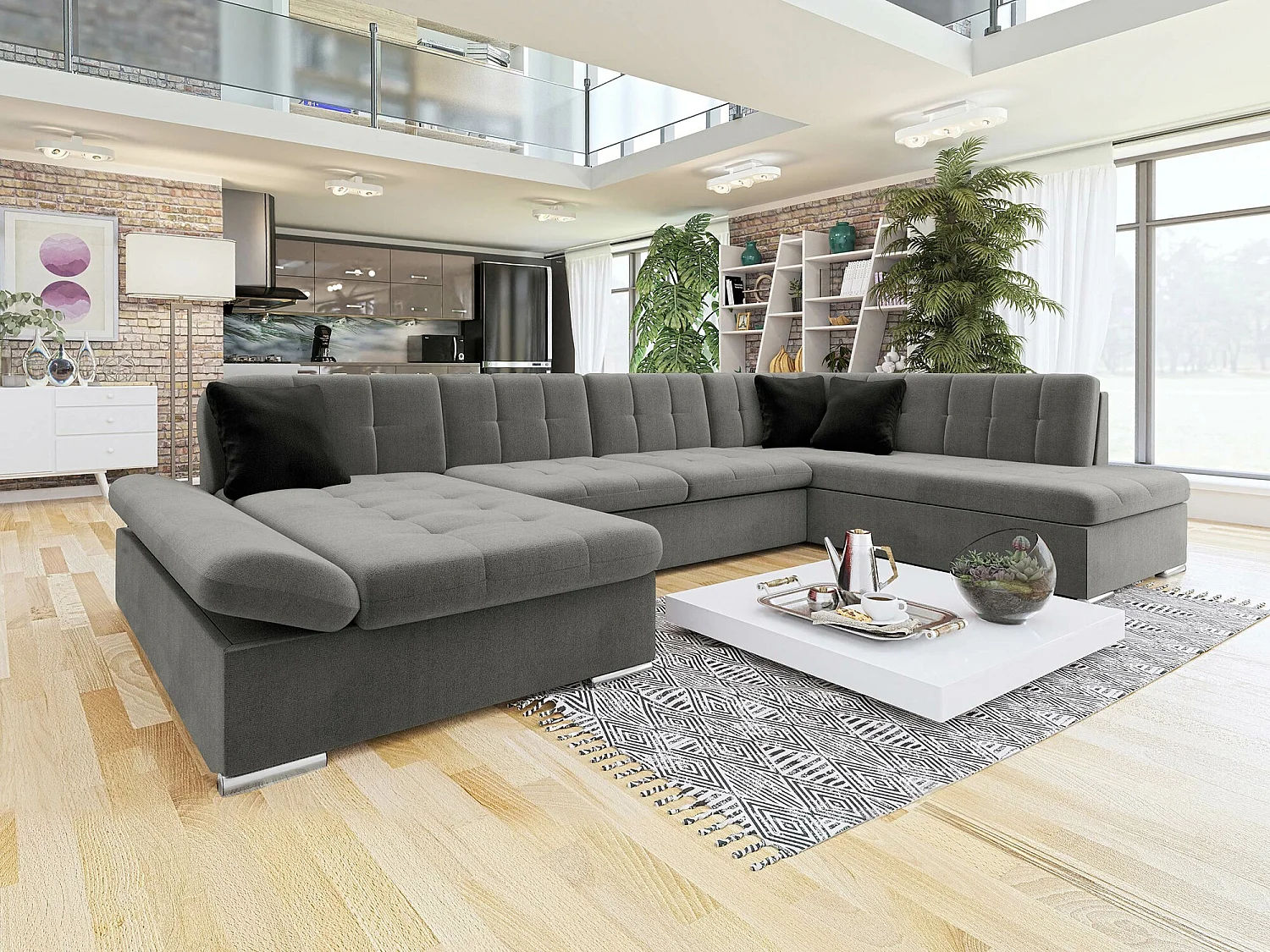 Canapé d'angle Comfivo 149, Gris, Disponible, 345x205x76cm