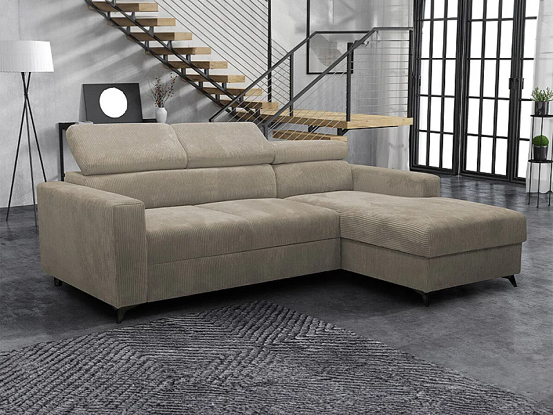 Sofá rinconero Columbus 191, De color marrón claro, Función de descanso, Almacenaje, 82cm