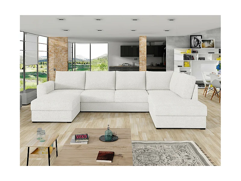 Canapé d'angle Comfivo 261, Blanc, Fonction de couchage, Boîte de literie, 305x188x85cm