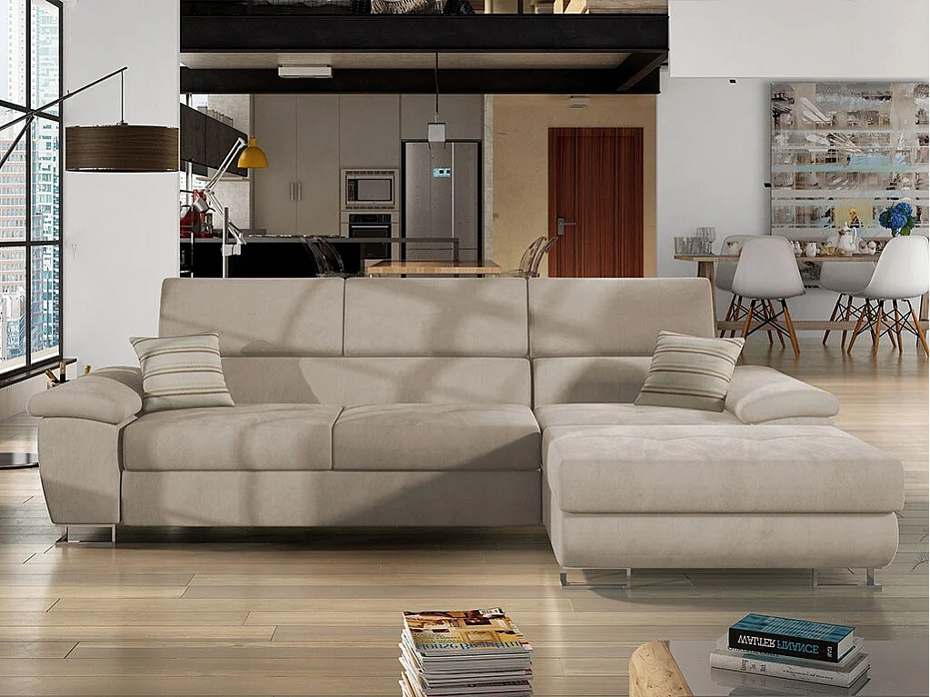 Canapé d'angle Comfivo 192, Brun clair, Fonction de couchage, Boîte de literie, 275x170cm