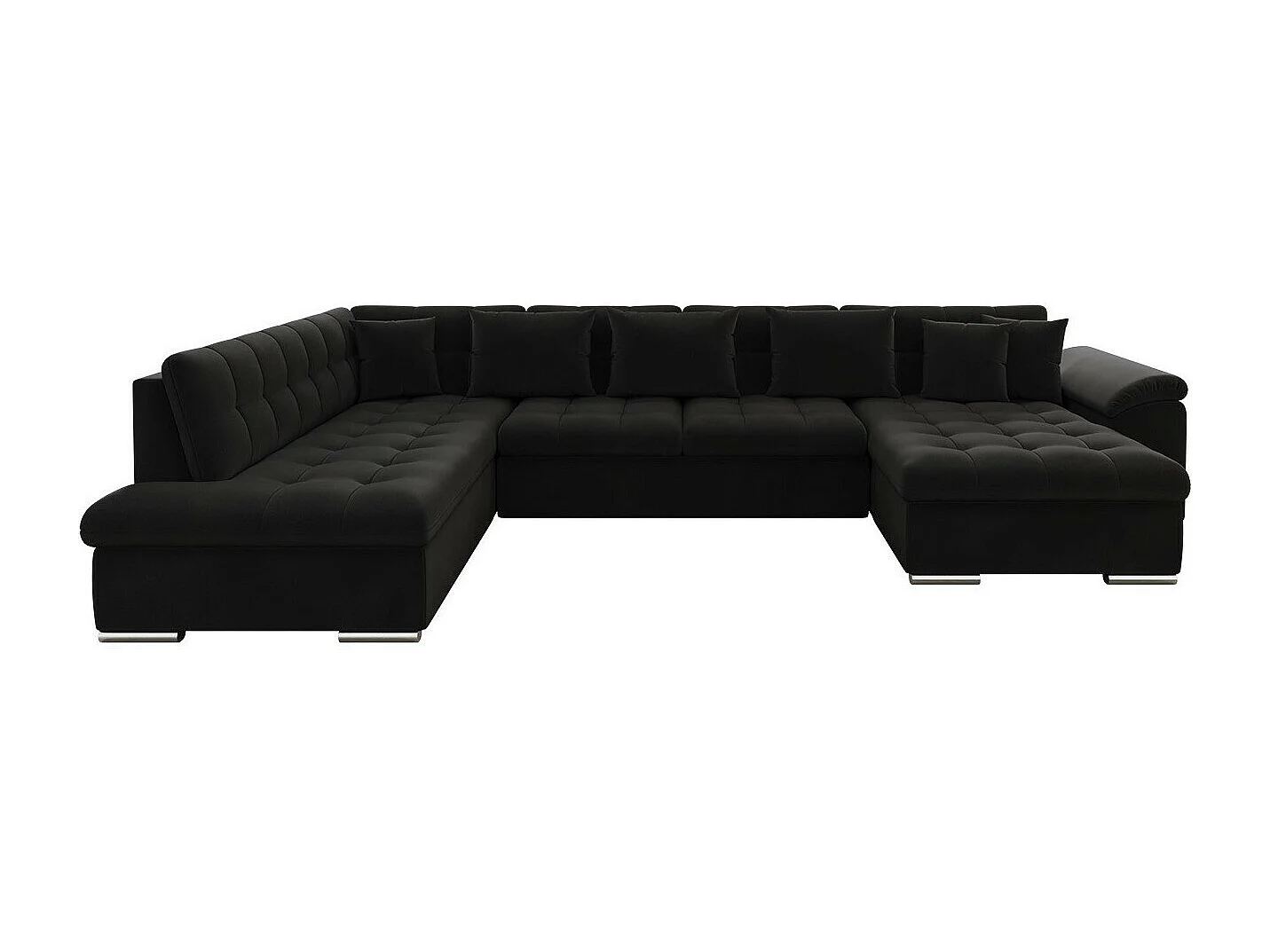 Canapé d'angle Comfivo 128, Noir, Fonction de couchage, 348x205x76cm