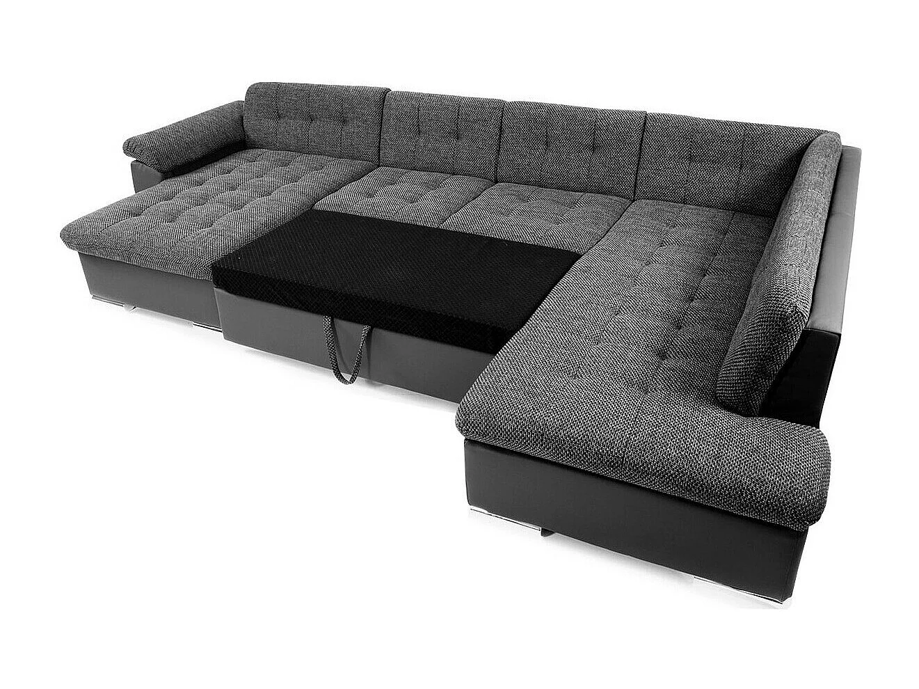 Canapé d'angle Comfivo 128, Noir, Fonction de couchage, 348x205x76cm