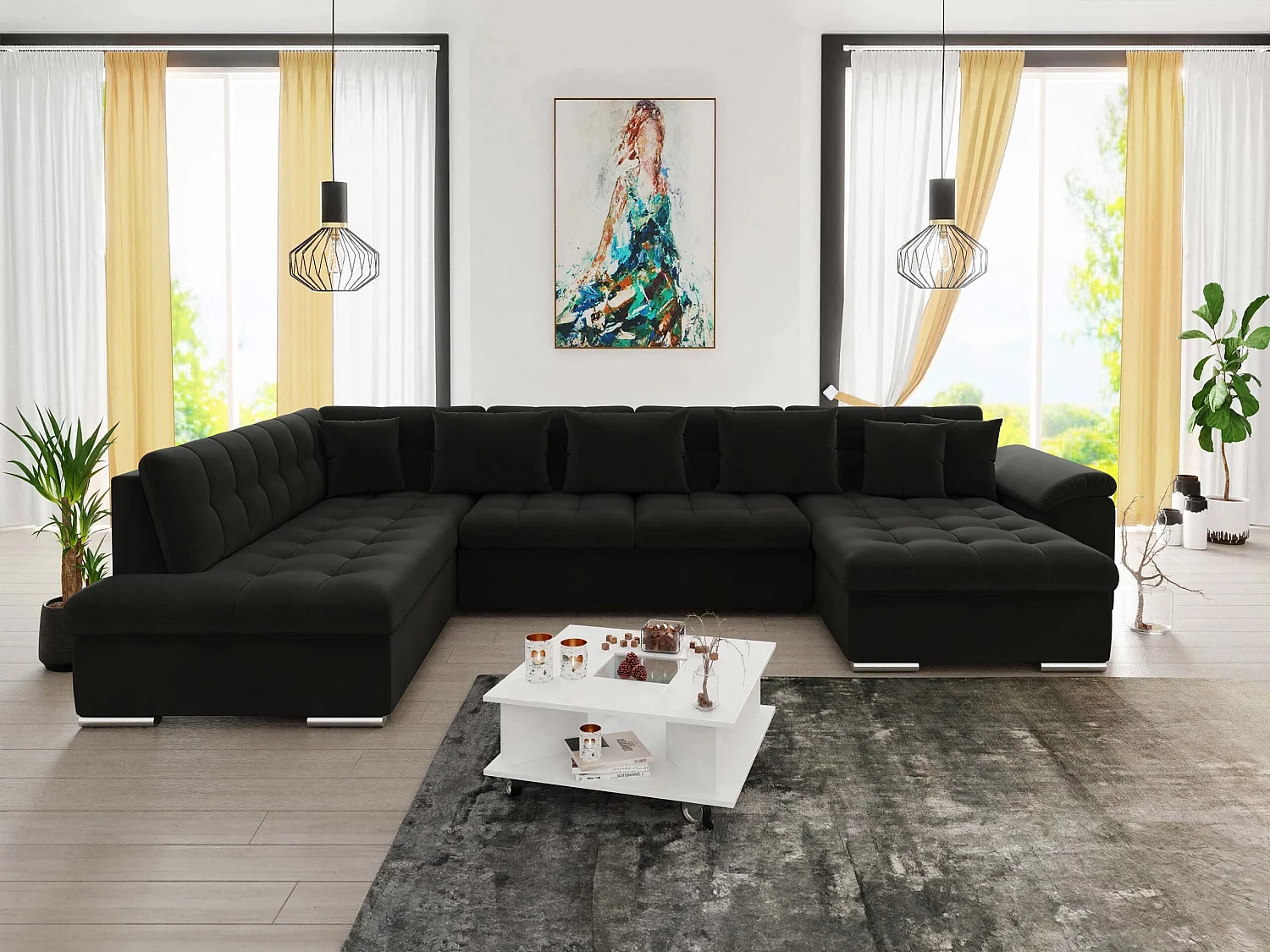 Sofá rinconero Comfivo Gemma II, Negro, Función de descanso, 35x21x8cm