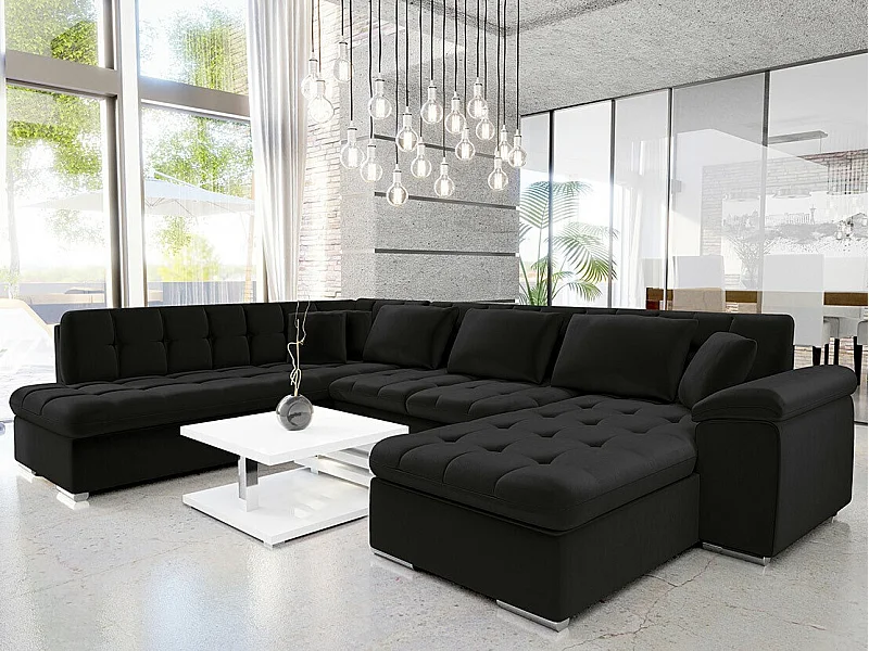 Sofá rinconero Comfivo 128, Negro, Función de descanso, 348x205x76cm