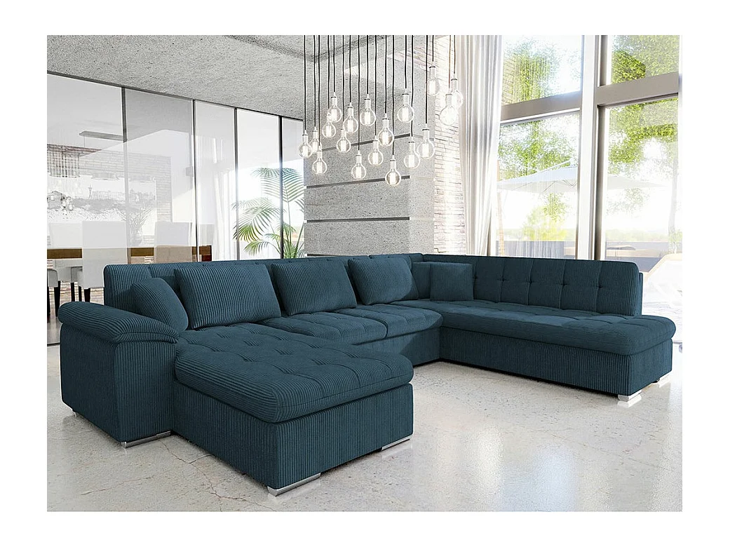 Canapé d'angle Comfivo 128, Turquoise, Fonction de couchage, 348x205x76cm