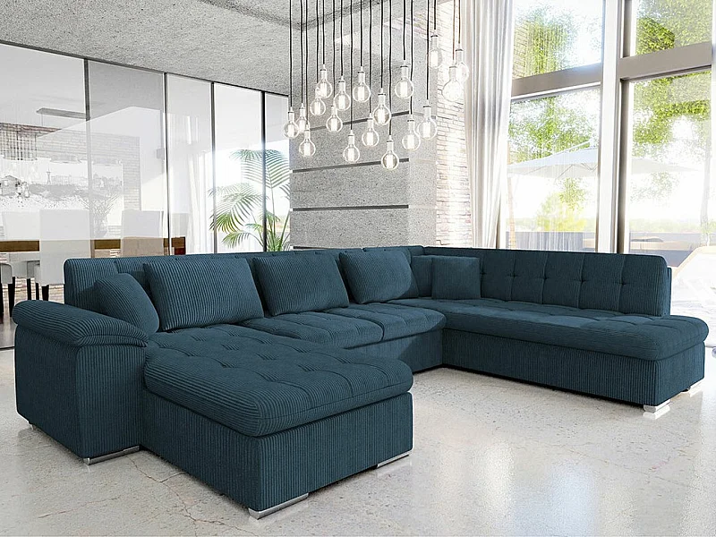 Sofá rinconero Comfivo 128, Turquesa, Función de descanso, 348x205x76cm