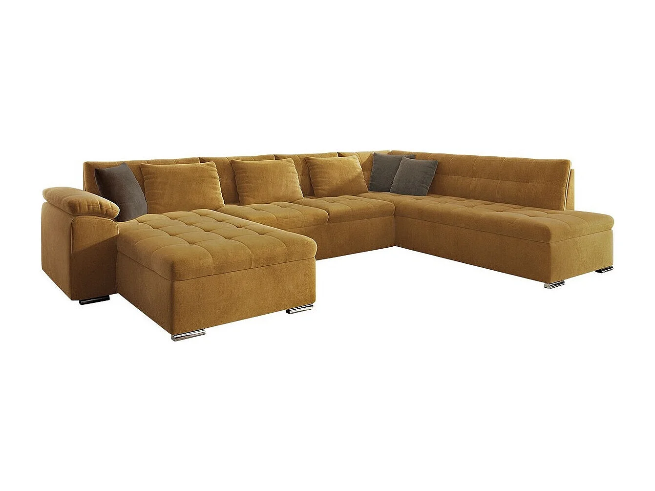 Sofá rinconero Comfivo 114, Amarillo, Función de descanso, Almacenaje, 348x205x76cm