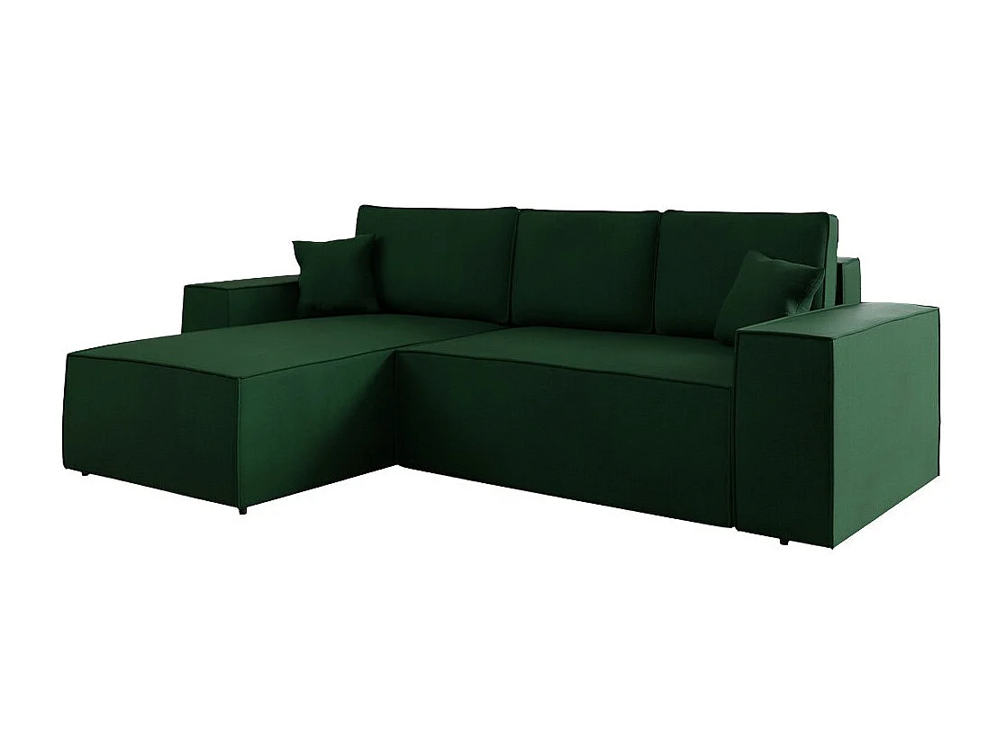 Canapé d'angle Clovis 108, Vert, Fonction de couchage, Boîte de literie, 279x174x94cm