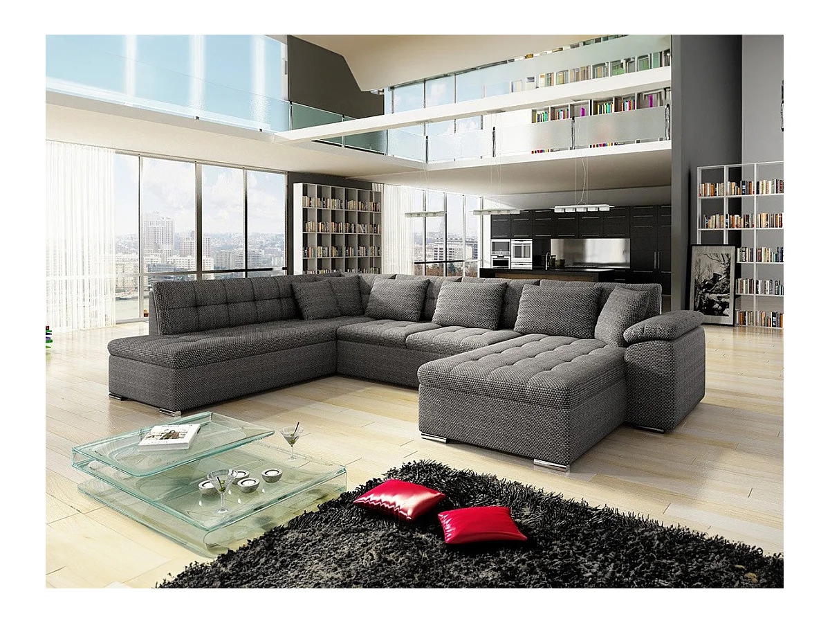 Canapé d'angle Comfivo 128, Gris, Fonction de couchage, 348x205x76cm