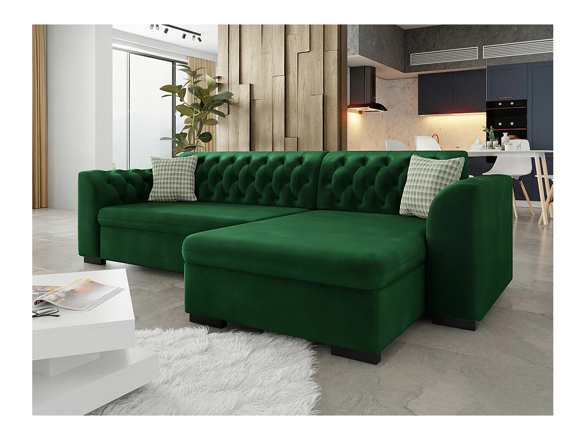 Chesterfield canapé d'angle Comfivo 252, Vert, Fonction de couchage, Boîte de literie,