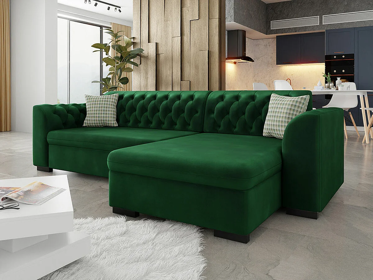Chesterfield canapé d'angle Comfivo 252, Vert, Fonction de couchage, Boîte de literie,