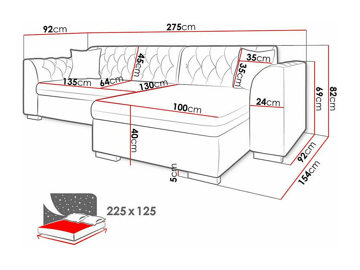 Chesterfield canapé d'angle Comfivo 252, Vert, Fonction de couchage, Boîte de literie,