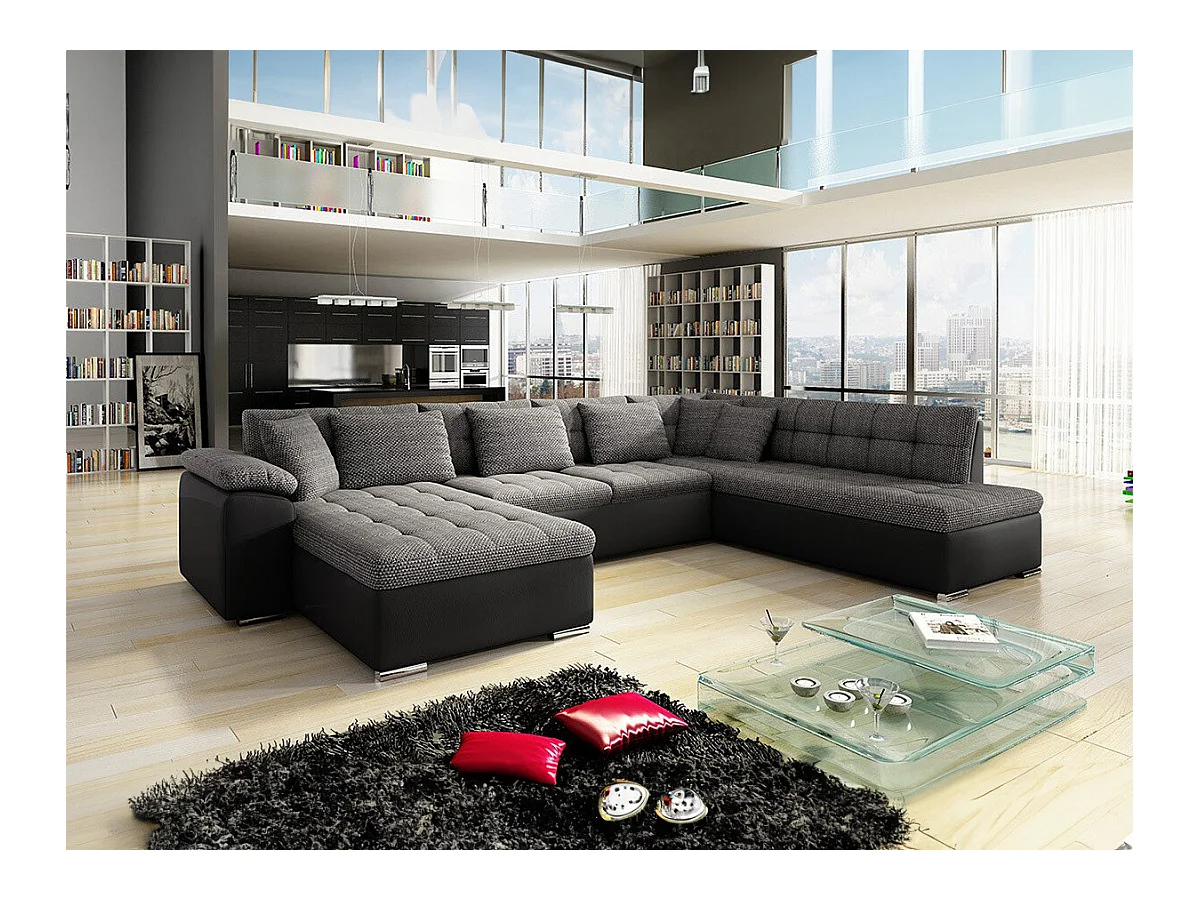 Canapé d'angle Comfivo 128, Gris, Fonction de couchage, 348x205x76cm