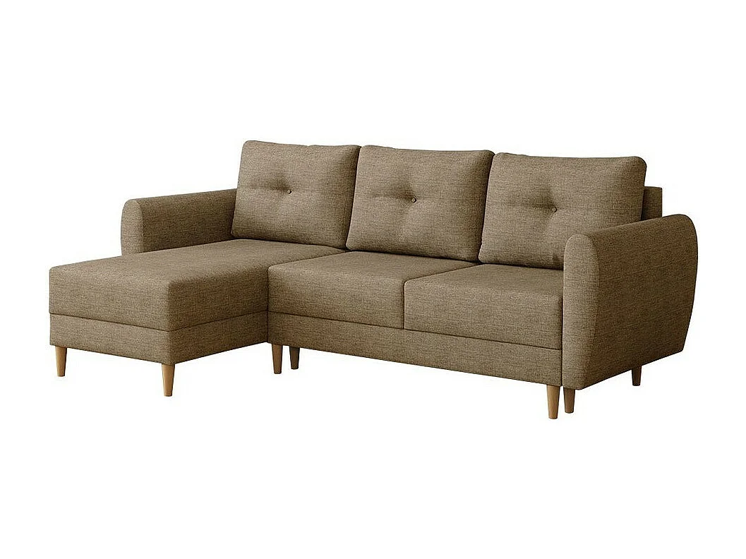 Canapé d'angle Muncie 105, Brun clair, Fonction de couchage, Boîte de literie, 235x145cm