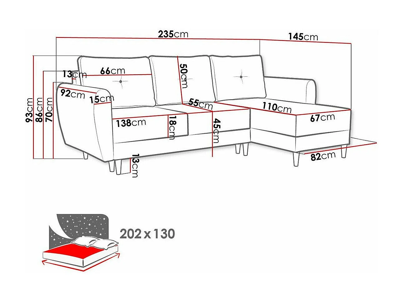 Canapé d'angle Muncie 105, Brun clair, Fonction de couchage, Boîte de literie, 235x145cm