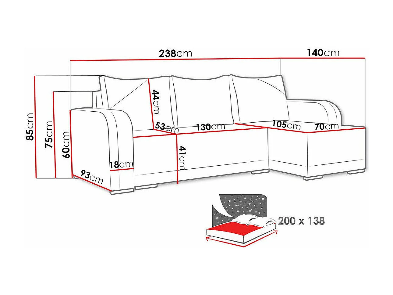 Divano angolare Boulder 102, Grigio, Con, 238x140x85cm