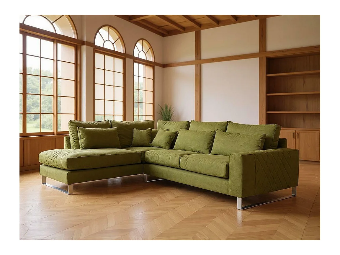 Canapé d'angle Kingsport 112, Vert, 314x224x90cm