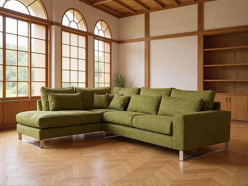 Sofá rinconero Kingsport 112, Verde, 314x224x90cm