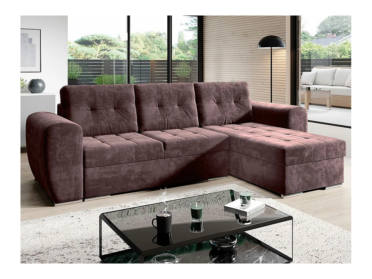 Canapé d'angle Muncie 109, Pourpre, Fonction de couchage, Boîte de literie, 256x157x97cm