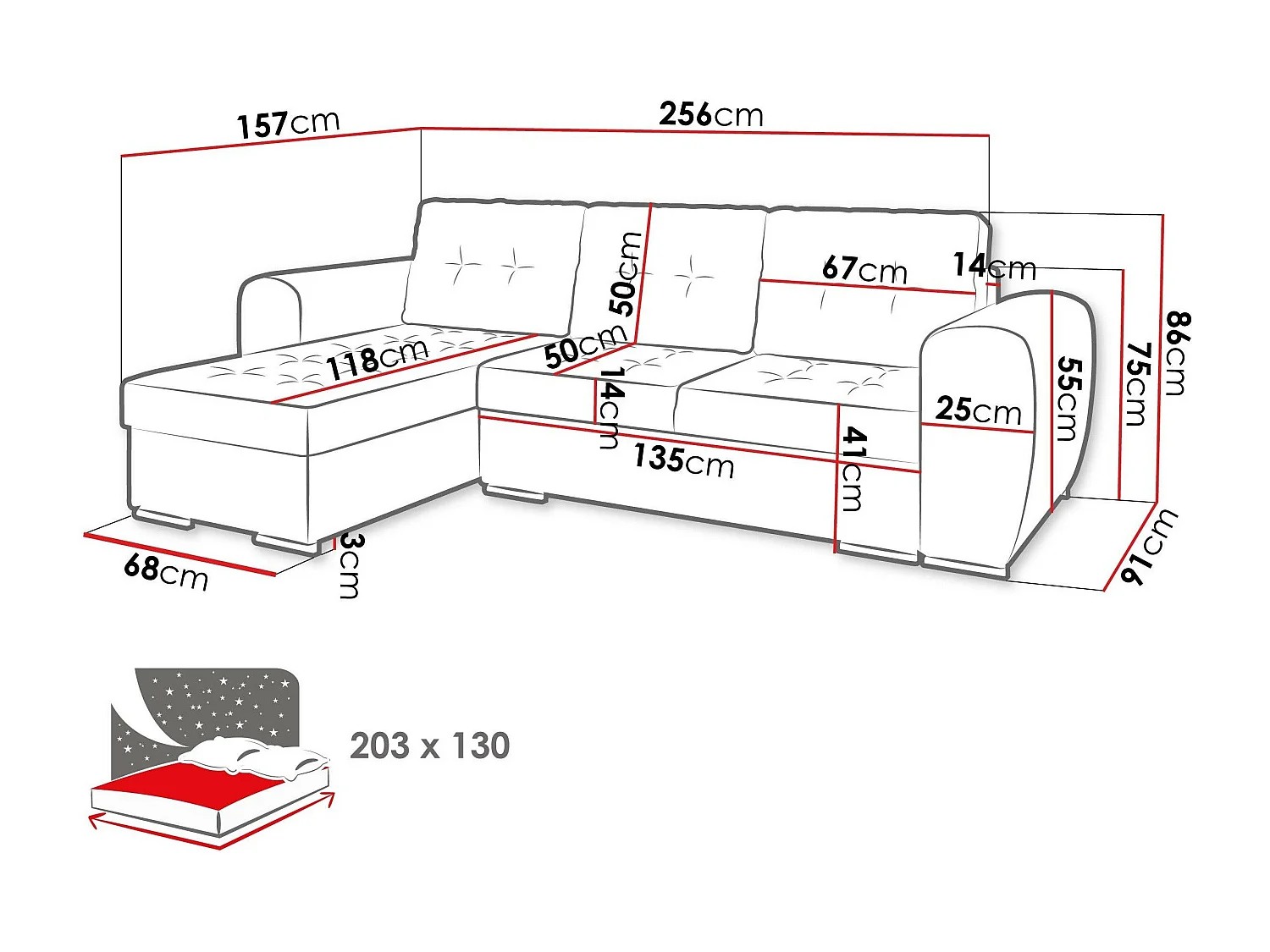 Canapé d'angle Muncie 109, Pourpre, Disponible, 256x157x86cm