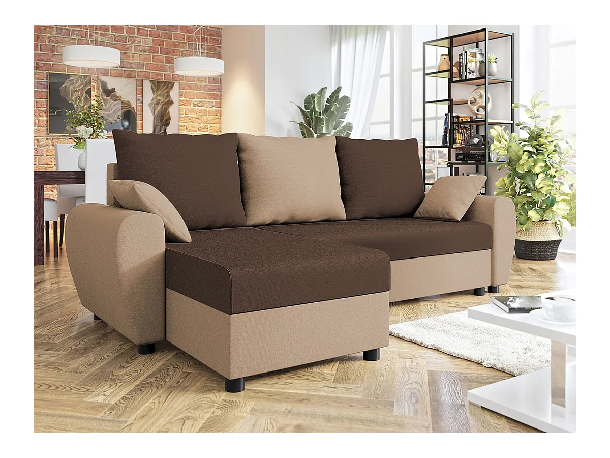 Canapé d'angle Memphis 123, Marron, Fonction de couchage, Boîte de literie, 242x139x83cm