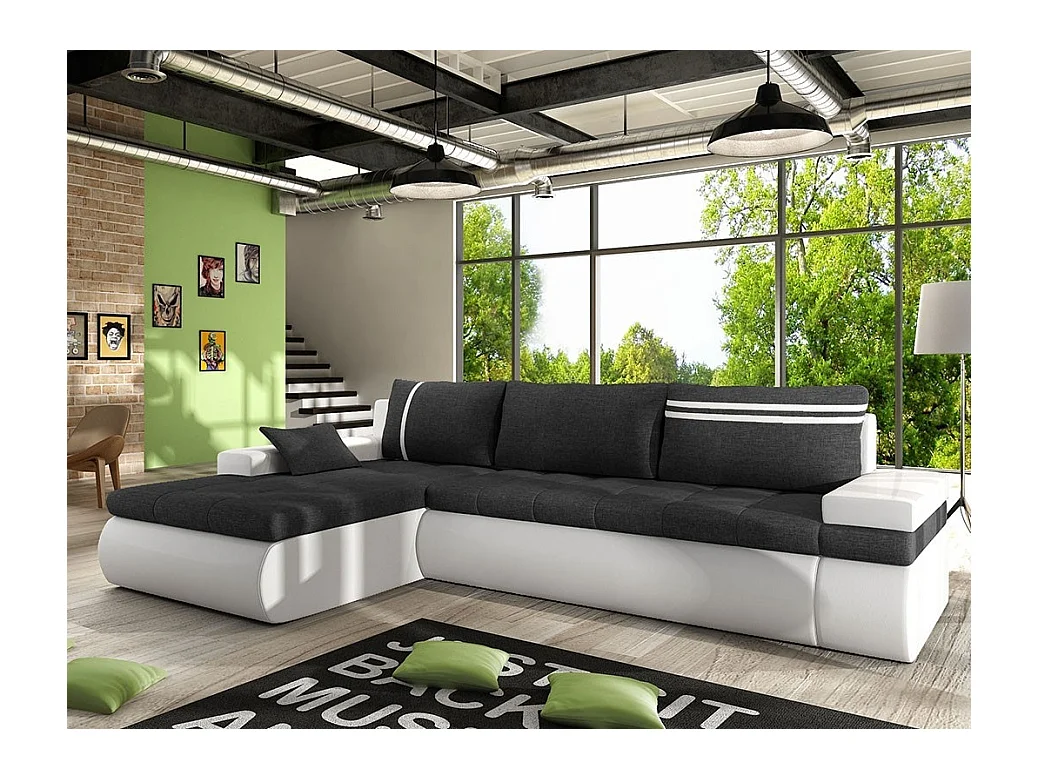 Canapé d'angle Temple 100, Gris, Fonction de couchage, Boîte de literie, 300x182x90cm