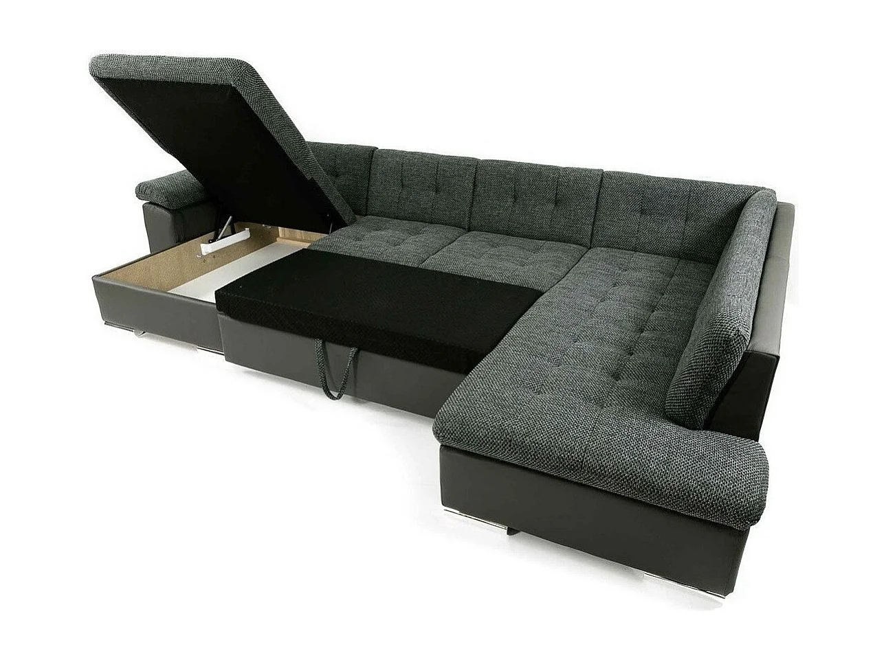 Canapé d'angle Comfivo 141, Gris, Fonction de couchage, Boîte de literie, 348x205x76cm