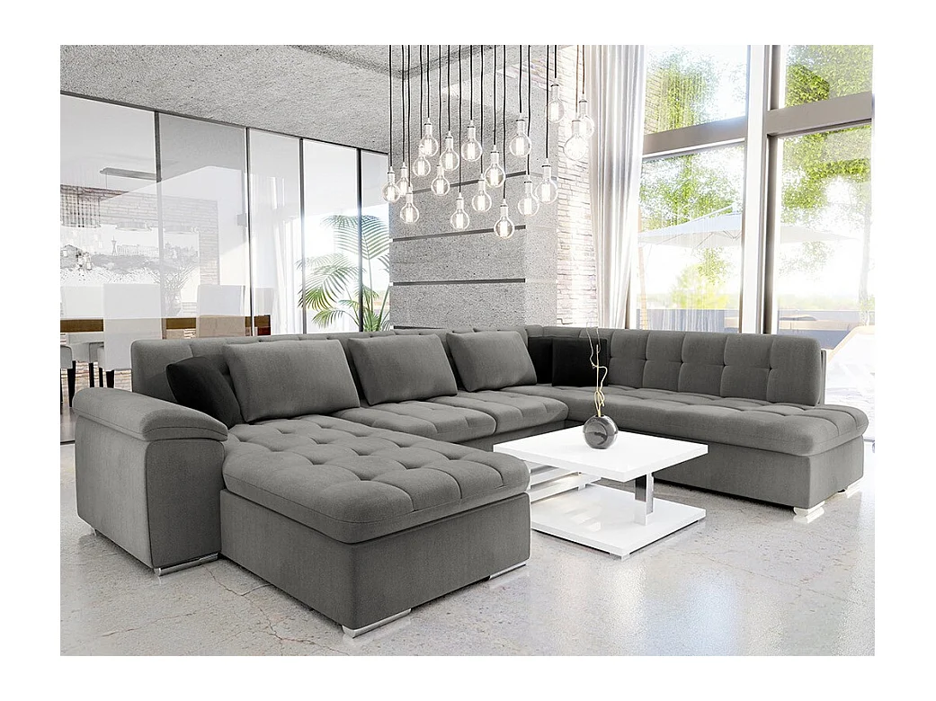 Canapé d'angle Comfivo 141, Gris, Fonction de couchage, Boîte de literie, 348x205x76cm