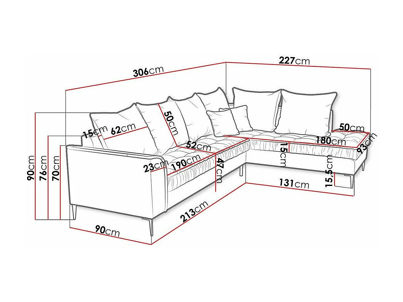 Canapé d'angle Kingsport 113, Bleu, 306x227x90cm