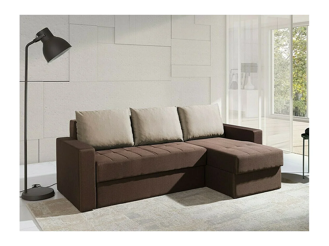Canapé d'angle Providence 103, Marron, Fonction de couchage, Boîte de literie, 233x140cm